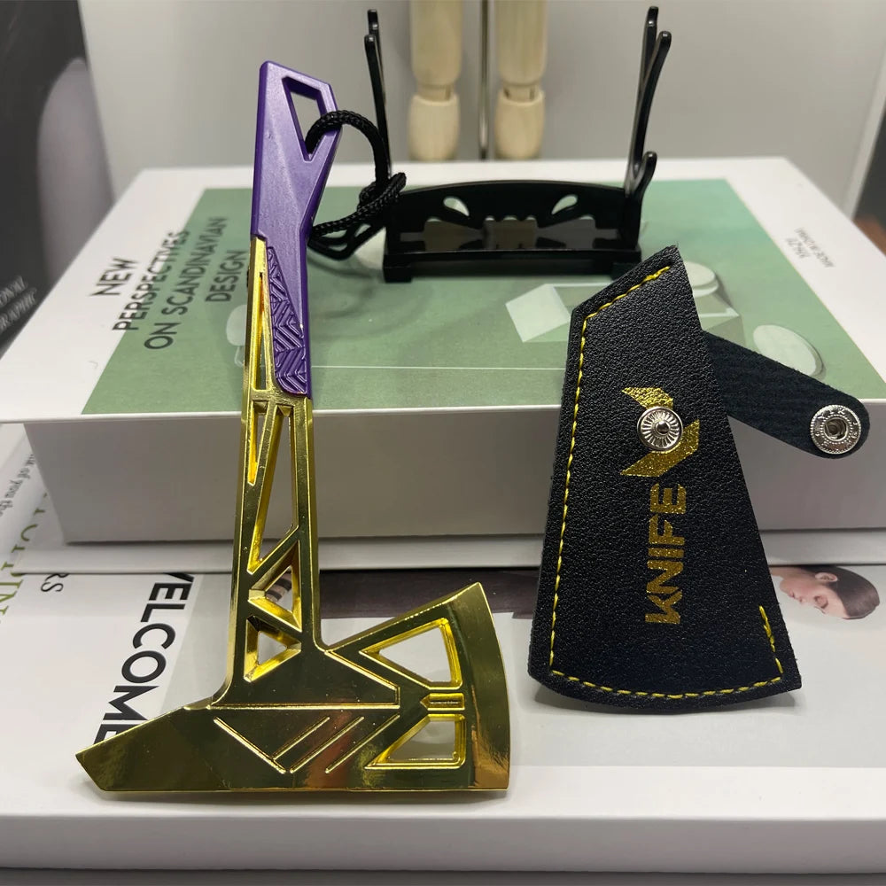 15CM(5.9in) Valorant Game Peripheral, Prime Axe with Leather Case, Zinc Alloy Metal,Miniature Model Craft Toys